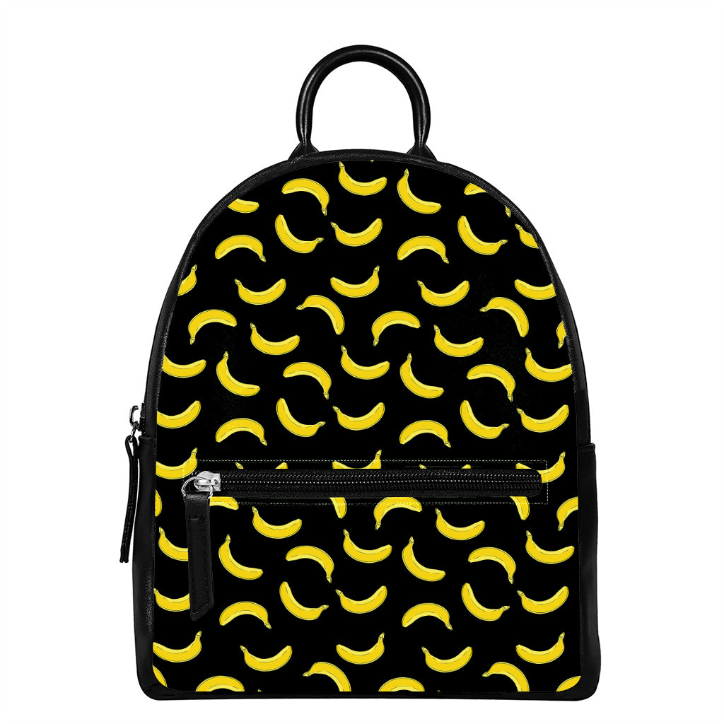Black And Yellow Banana Pattern Print Leather Backpack