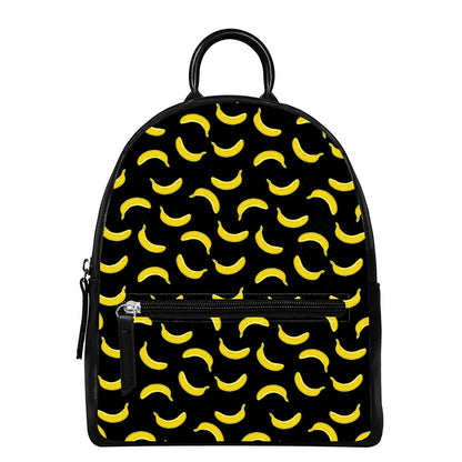 Black And Yellow Banana Pattern Print Leather Backpack