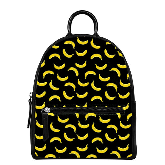 Black And Yellow Banana Pattern Print Leather Backpack
