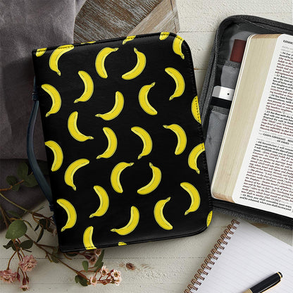 Black And Yellow Banana Pattern Print Leather Bible Cover