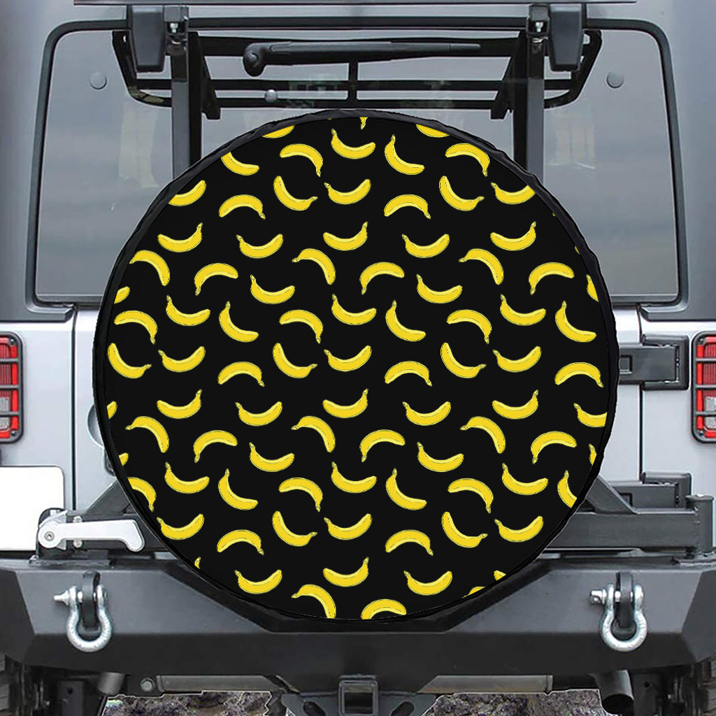 Black And Yellow Banana Pattern Print Leather Spare Tire Cover