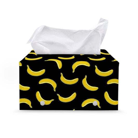Black And Yellow Banana Pattern Print Leather Tissue Box Cover