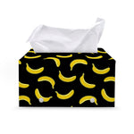 Black And Yellow Banana Pattern Print Leather Tissue Box Cover