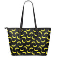 Black And Yellow Banana Pattern Print Leather Tote Bag With Zipper