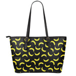 Black And Yellow Banana Pattern Print Leather Tote Bag