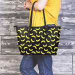 Black And Yellow Banana Pattern Print Leather Tote Bag