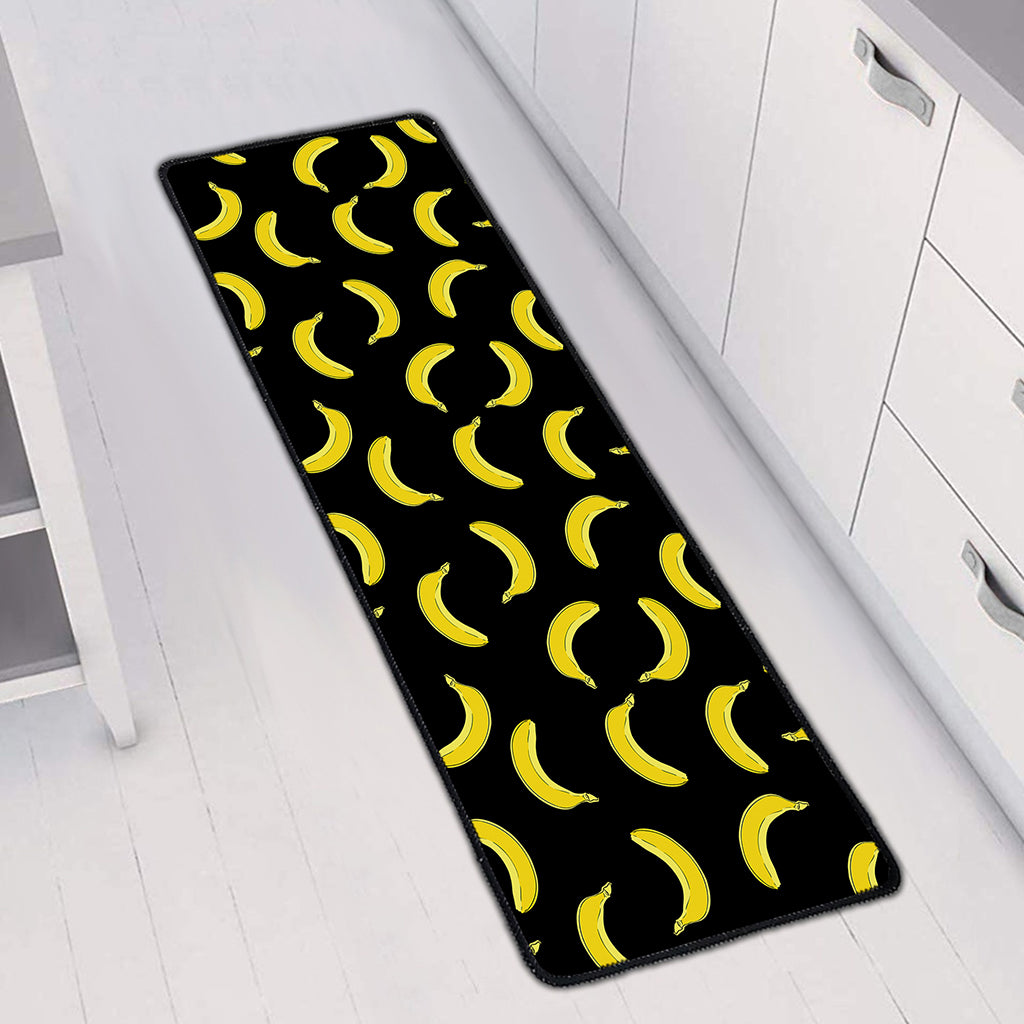 Black And Yellow Banana Pattern Print Long Kitchen Mat