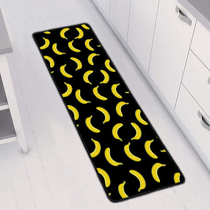Black And Yellow Banana Pattern Print Long Kitchen Mat