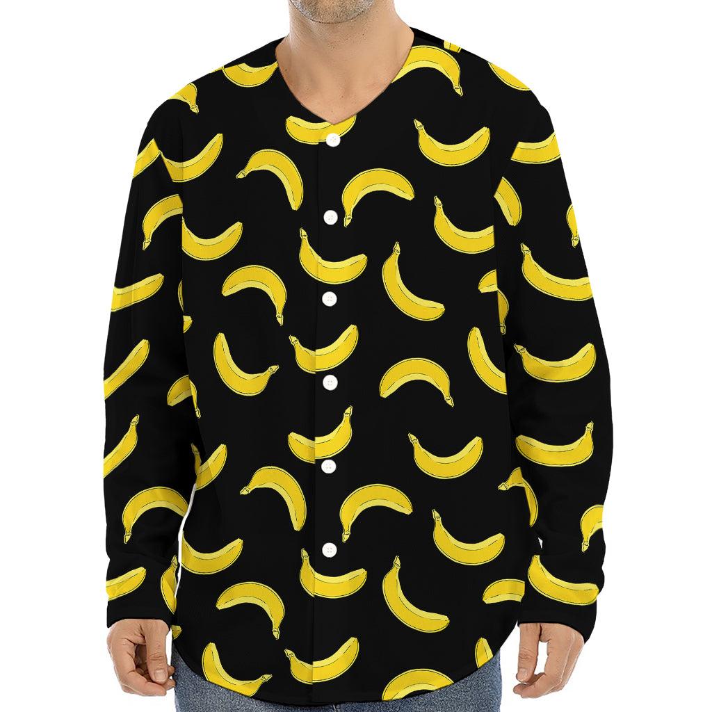 Black And Yellow Banana Pattern Print Long Sleeve Baseball Jersey