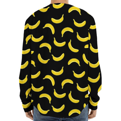 Black And Yellow Banana Pattern Print Long Sleeve Baseball Jersey