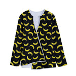 Black And Yellow Banana Pattern Print Long Sleeve Short Coat