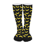 Black And Yellow Banana Pattern Print Long Socks