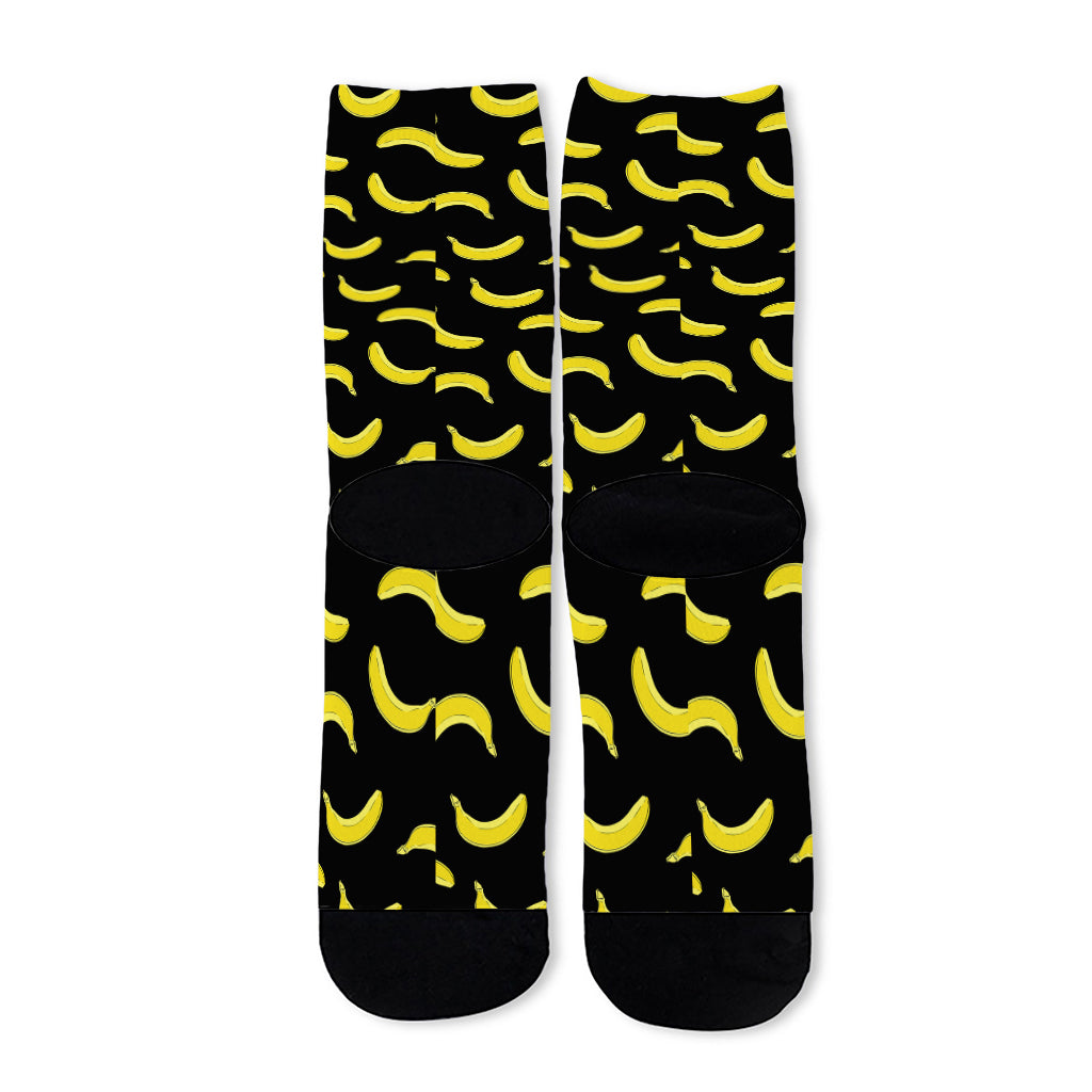 Black And Yellow Banana Pattern Print Long Socks