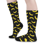 Black And Yellow Banana Pattern Print Long Socks