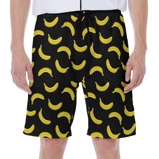 Black And Yellow Banana Pattern Print Men's Beach Shorts
