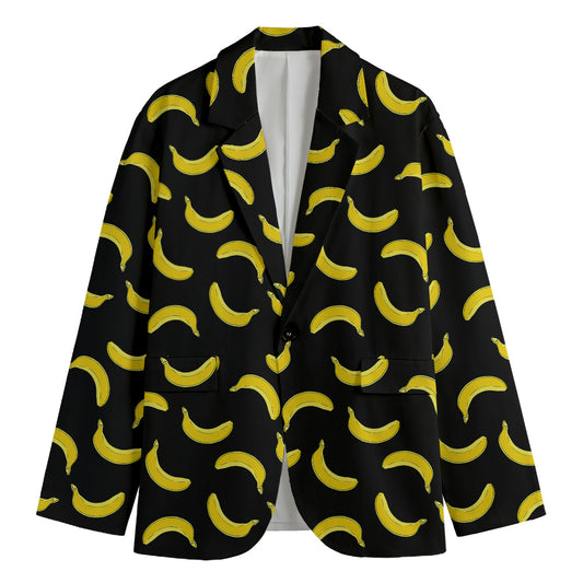 Black And Yellow Banana Pattern Print Men's Blazer