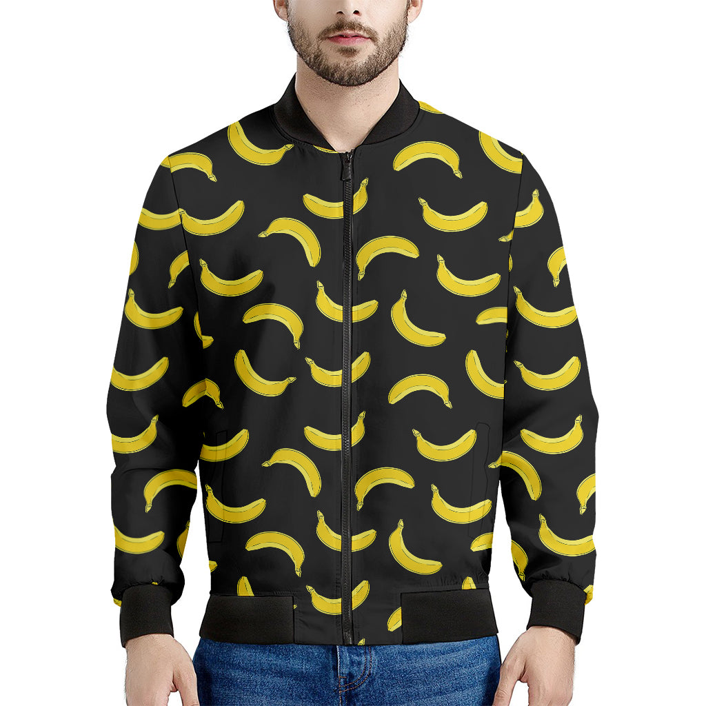 Black And Yellow Banana Pattern Print Men's Bomber Jacket