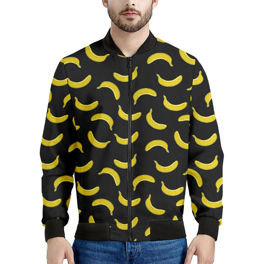Black And Yellow Banana Pattern Print Men's Bomber Jacket
