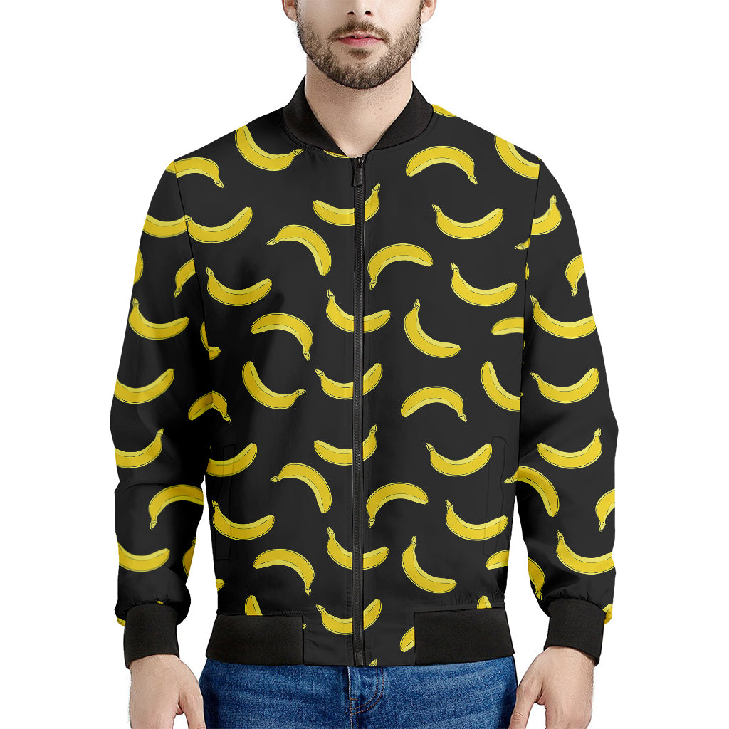 Black And Yellow Banana Pattern Print Men's Bomber Jacket
