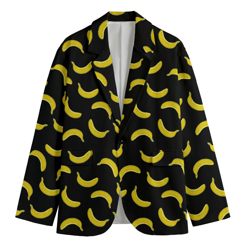 Black And Yellow Banana Pattern Print Men's Cotton Blazer
