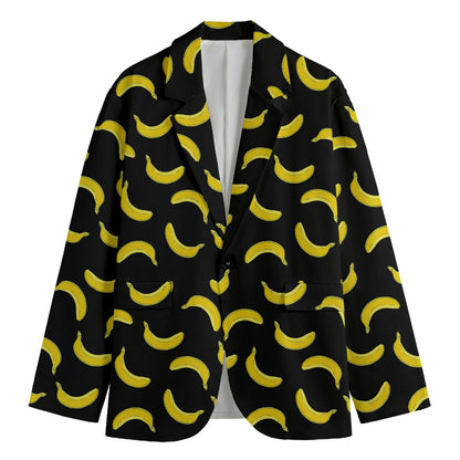 Black And Yellow Banana Pattern Print Men's Cotton Blazer