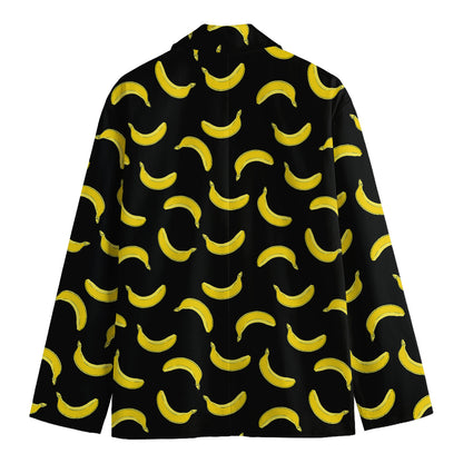 Black And Yellow Banana Pattern Print Men's Cotton Blazer