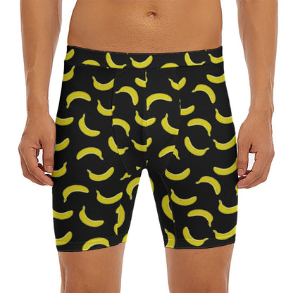 Black And Yellow Banana Pattern Print Men's Long Boxer Briefs