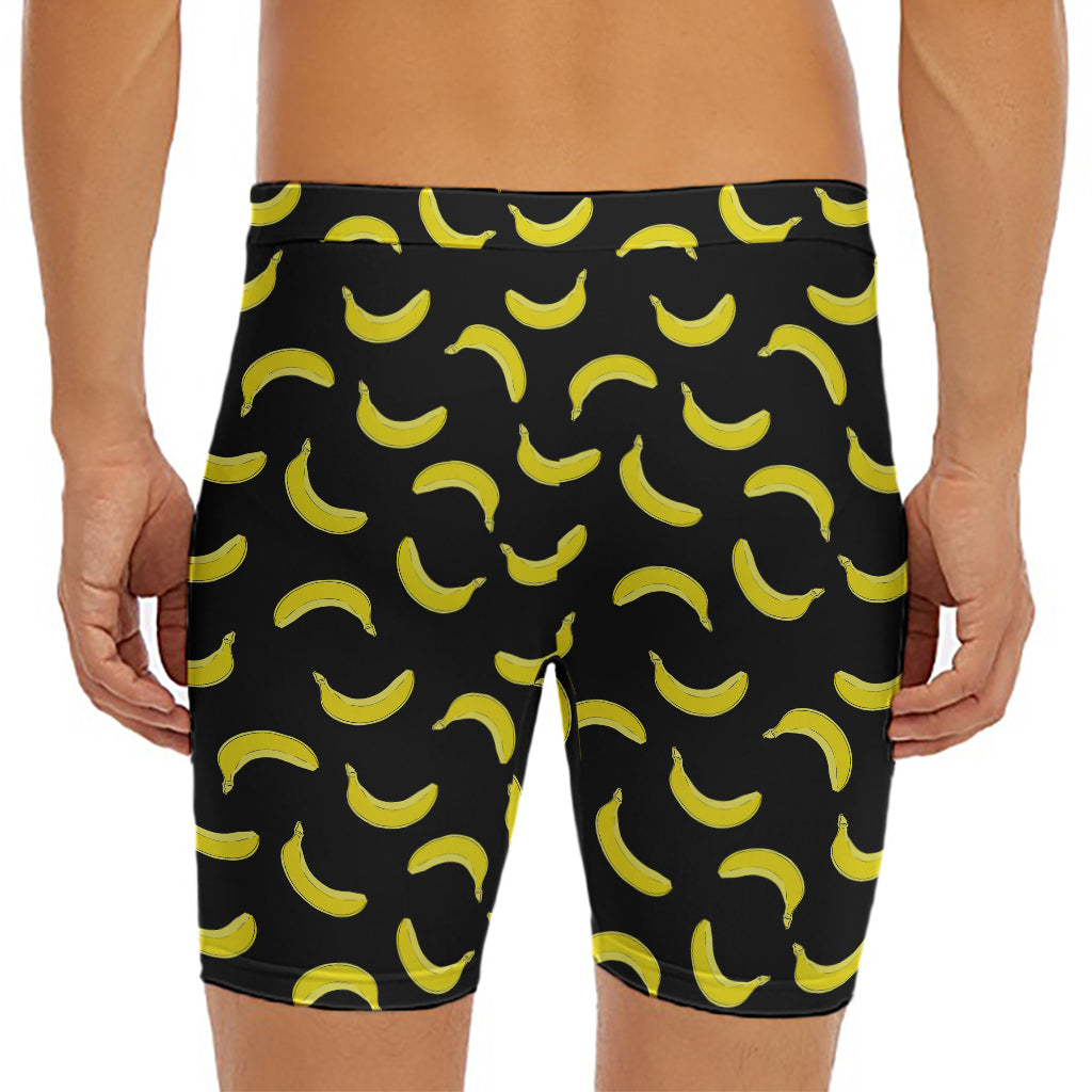 Black And Yellow Banana Pattern Print Men's Long Boxer Briefs