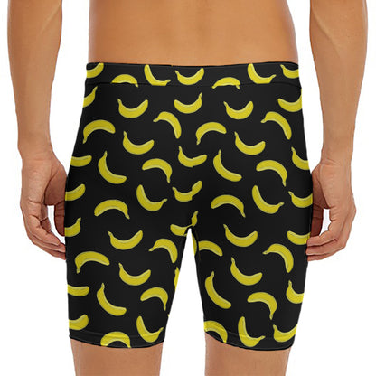 Black And Yellow Banana Pattern Print Men's Long Boxer Briefs