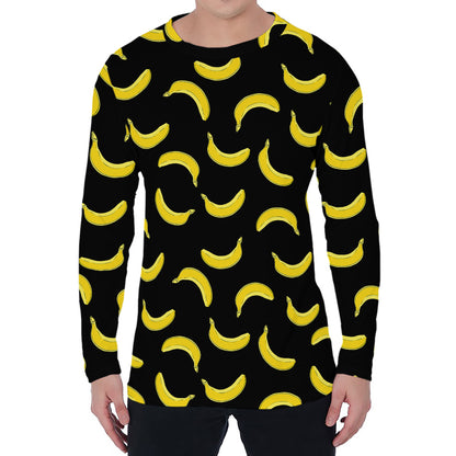 Black And Yellow Banana Pattern Print Men's Long Sleeve T-Shirt
