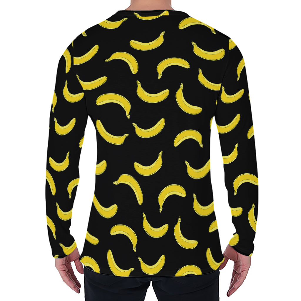 Black And Yellow Banana Pattern Print Men's Long Sleeve T-Shirt