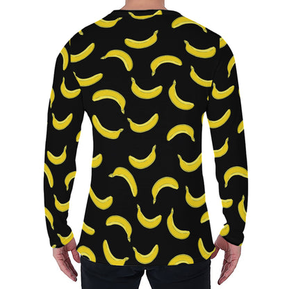Black And Yellow Banana Pattern Print Men's Long Sleeve T-Shirt