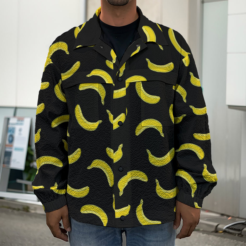 Black And Yellow Banana Pattern Print Men's Shirt Jacket