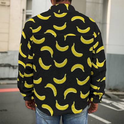 Black And Yellow Banana Pattern Print Men's Shirt Jacket