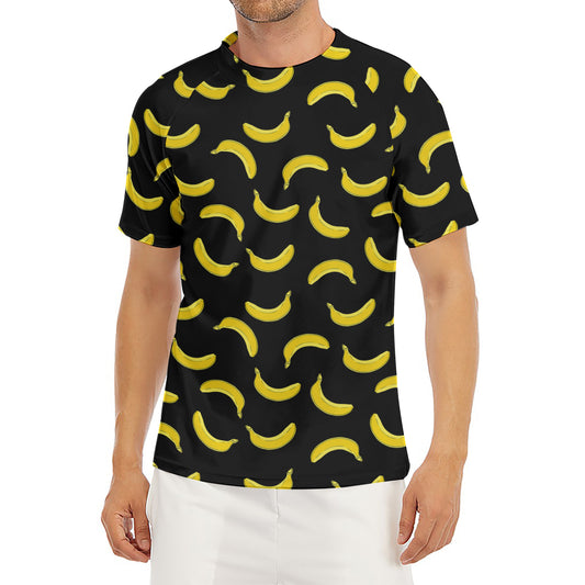 Black And Yellow Banana Pattern Print Men's Short Sleeve Rash Guard