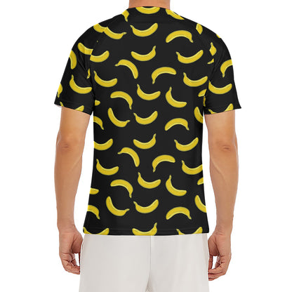 Black And Yellow Banana Pattern Print Men's Short Sleeve Rash Guard