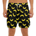 Black And Yellow Banana Pattern Print Men's Split Running Shorts