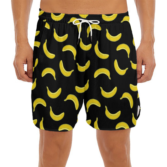 Black And Yellow Banana Pattern Print Men's Split Running Shorts