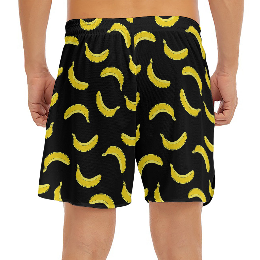 Black And Yellow Banana Pattern Print Men's Split Running Shorts