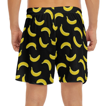 Black And Yellow Banana Pattern Print Men's Split Running Shorts