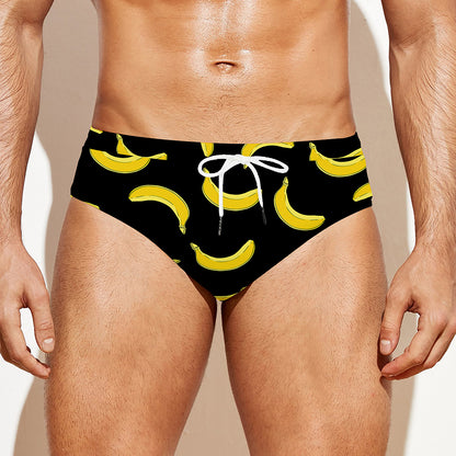 Black And Yellow Banana Pattern Print Men's Swim Briefs