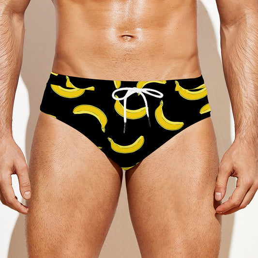 Black And Yellow Banana Pattern Print Men's Swim Briefs