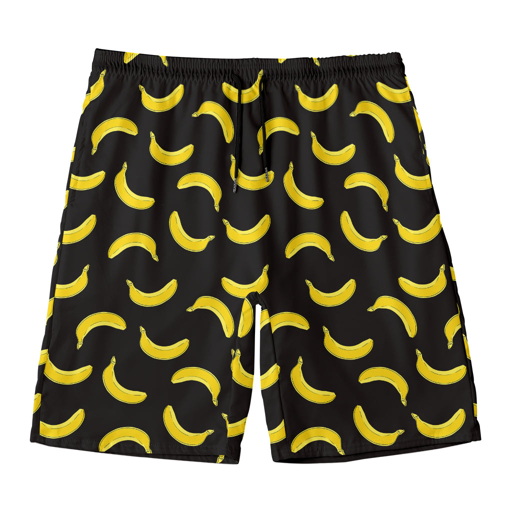 Black And Yellow Banana Pattern Print Men's Swim Trunks
