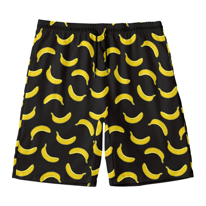 Black And Yellow Banana Pattern Print Men's Swim Trunks