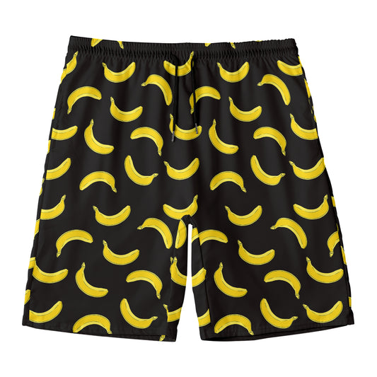 Black And Yellow Banana Pattern Print Men's Swim Trunks