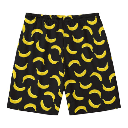 Black And Yellow Banana Pattern Print Men's Swim Trunks