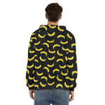 Black And Yellow Banana Pattern Print Men's Velvet Pullover Hoodie