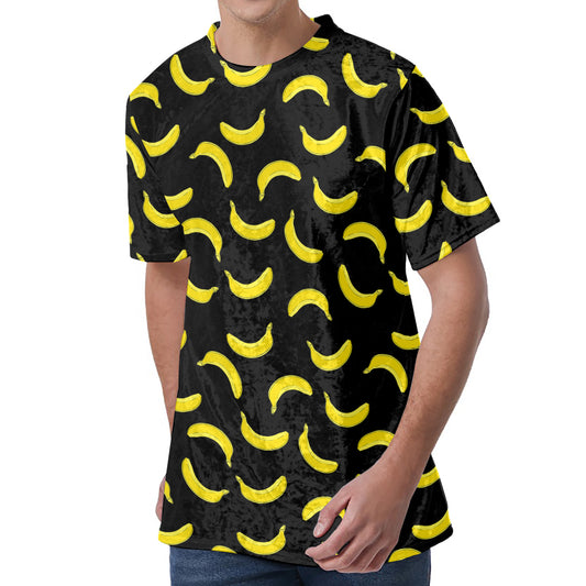 Black And Yellow Banana Pattern Print Men's Velvet T-Shirt