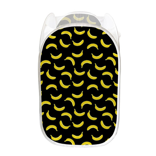 Black And Yellow Banana Pattern Print Mesh Laundry Hamper