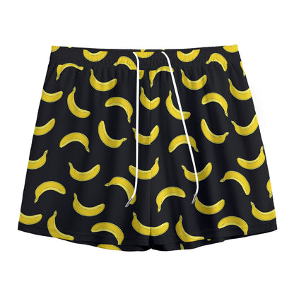 Black And Yellow Banana Pattern Print Mesh Shorts